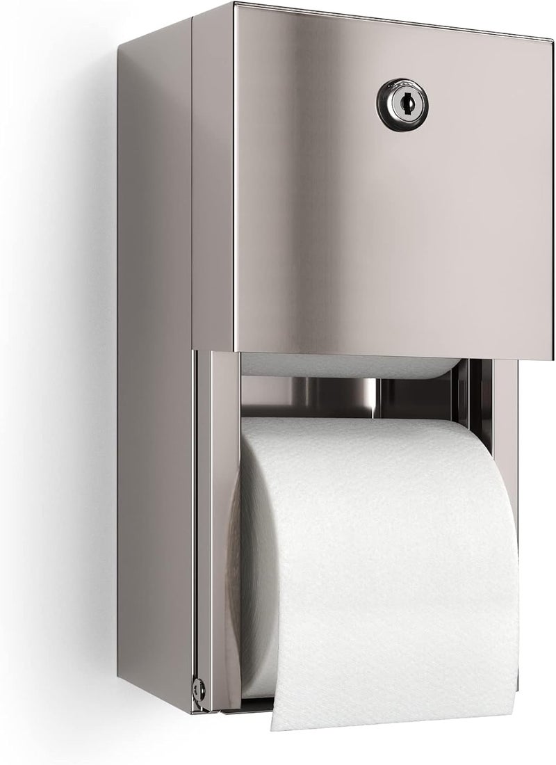 EnBath Commercial Toilet Paper Dispenser, 2 Roll Stainless Steel Toilet Paper Holder. Wall Mount, Locking Tissue Dispensers for Bathroom/Restroom - Image 1